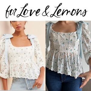 For Love And Lemons White and Blue Blouse